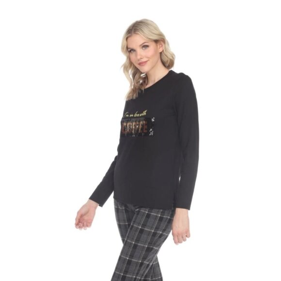 BNWT Frank Lyman Design Black/Gold Sequined Coffee/Wine Long Sleeve T-shirt S - Picture 9 of 15